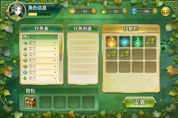 爱尔兰精灵游戏主界面标注图，展示各个功能区域的位置